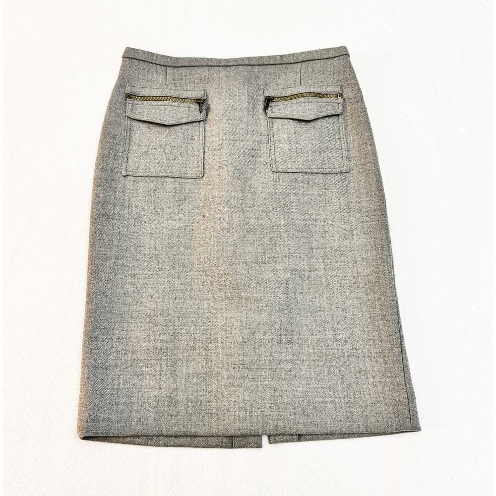 J. Crew Wool Pencil Skirt Gray Front Zippered Pockets Size 4